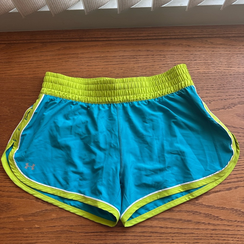 Under Armour Women's Teal and Lime Athletic Shorts
